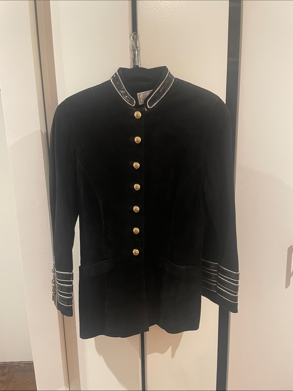 Erez Levy for Saks Black suede Military-Style Jacket with Gold Buttons